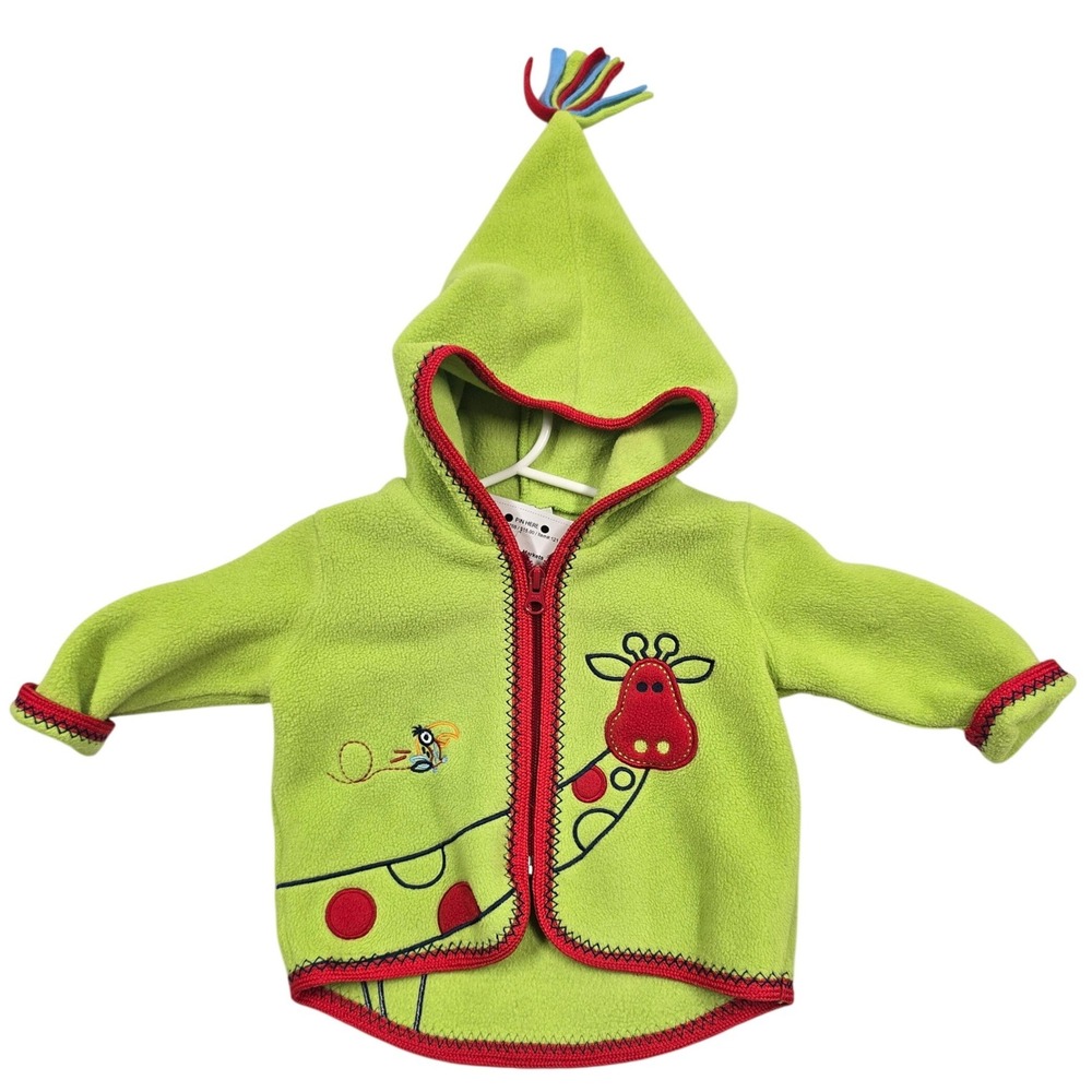 Hanna Andersson Baby Giraffe Fleece Hooded Jacket Lime Green Size 60 3-6M Zip Up